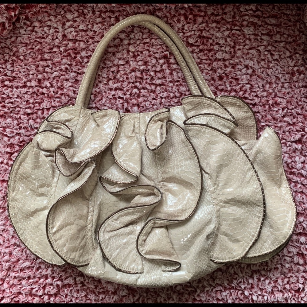 SQUARED by sondra Roberts snakeskin ruffle purse